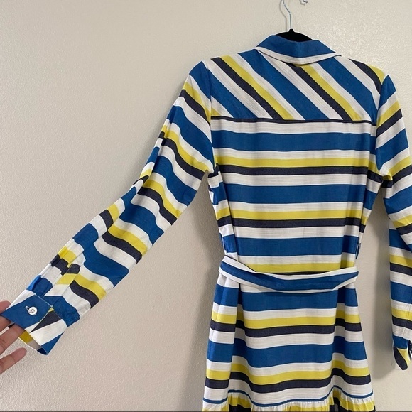 TOMMY HILFIGER Womens Blue Yellow Striped Belted Shirt Dress Size 6 - Picture 9 of 15